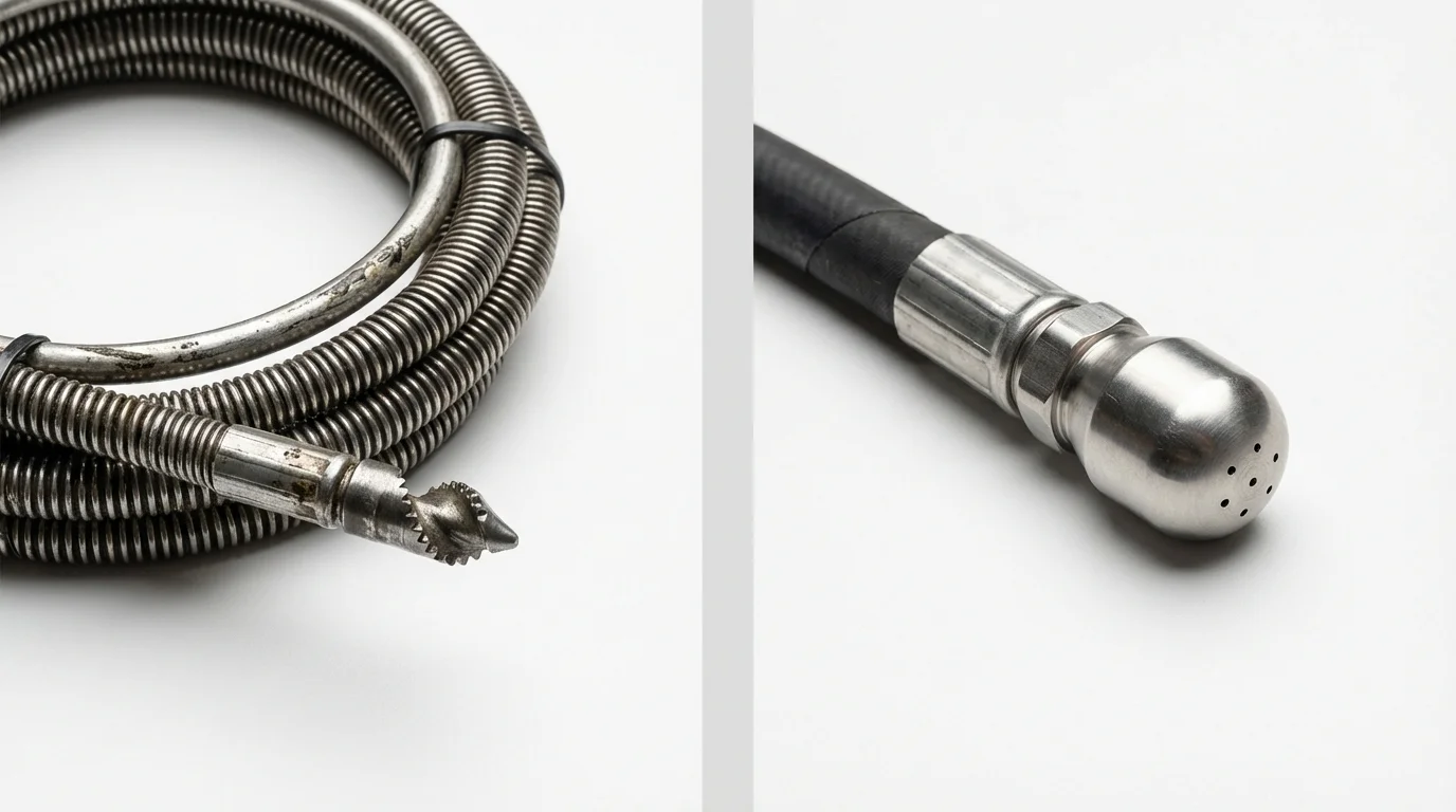 Drain snake cable and hydro jetting nozzle used for drain cleaning in Aibonito, PR