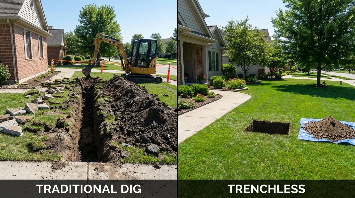 Trenchless sewer repair with minimal yard damage versus traditional excavation in Aibonito, PR